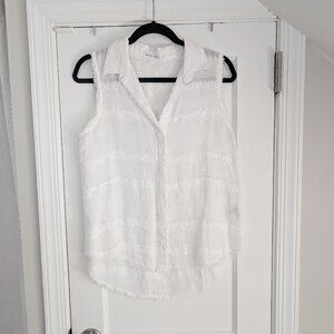 Bella Dahl Frayed Linen Blend Top Collared White Sz Small